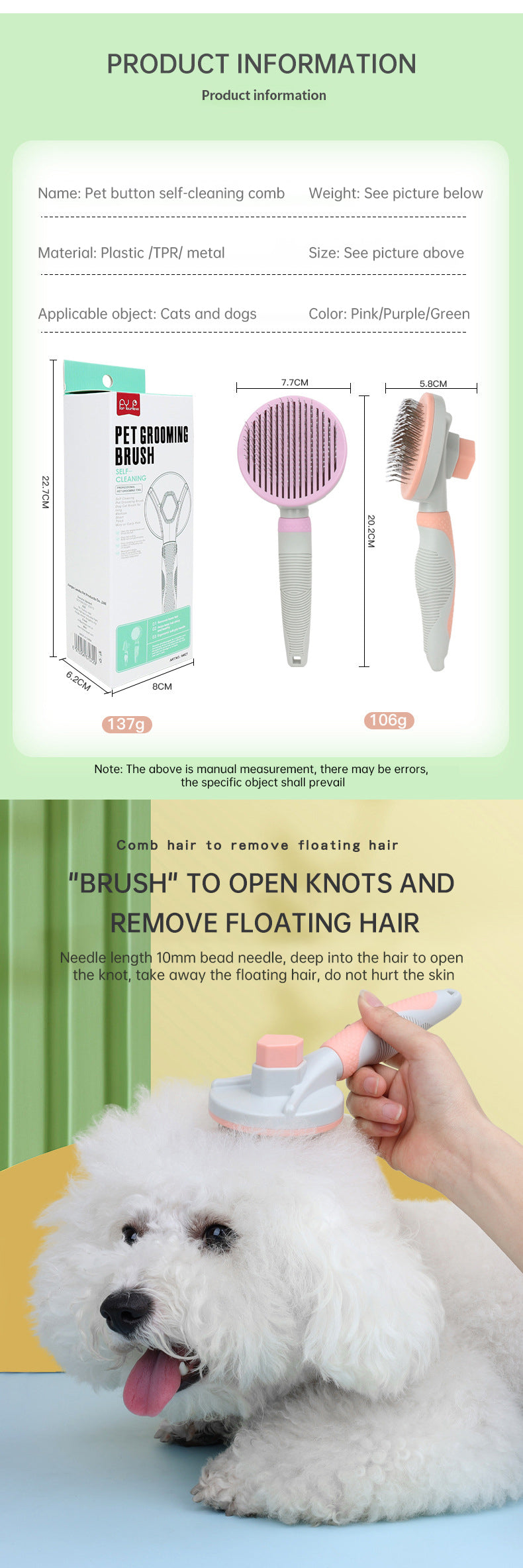 Self - Cleaning Pet Grooming Brush